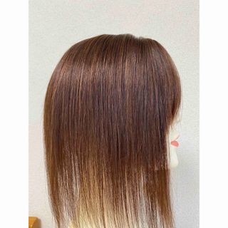 高級人毛100％　ヘアピース35ブラウン　総手植え　部分ウィッグ　リアルスキン