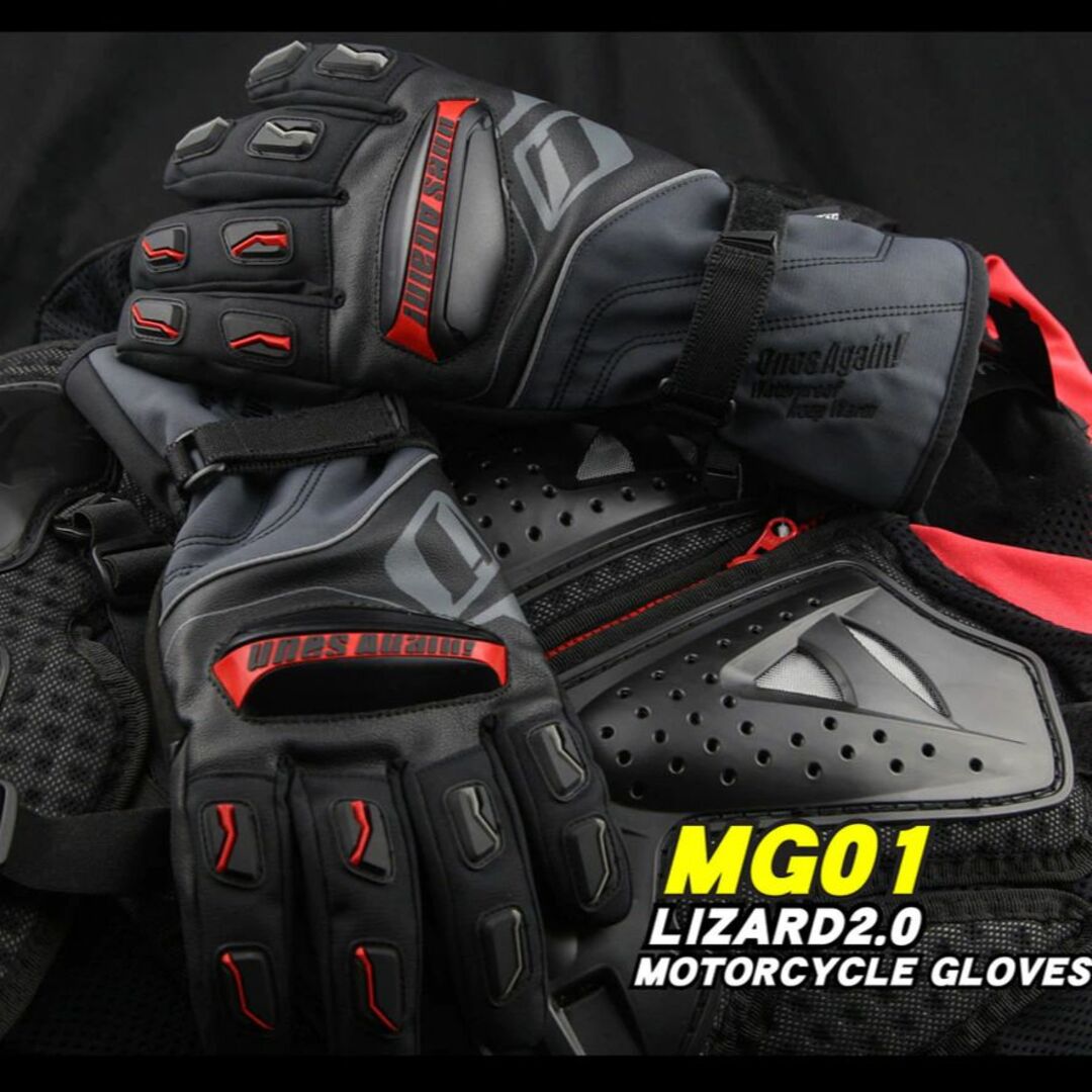 ★バイク グローブ MG01 手袋 冬 ウインター 防水 スマホ 赤白黒ＸＬ　－