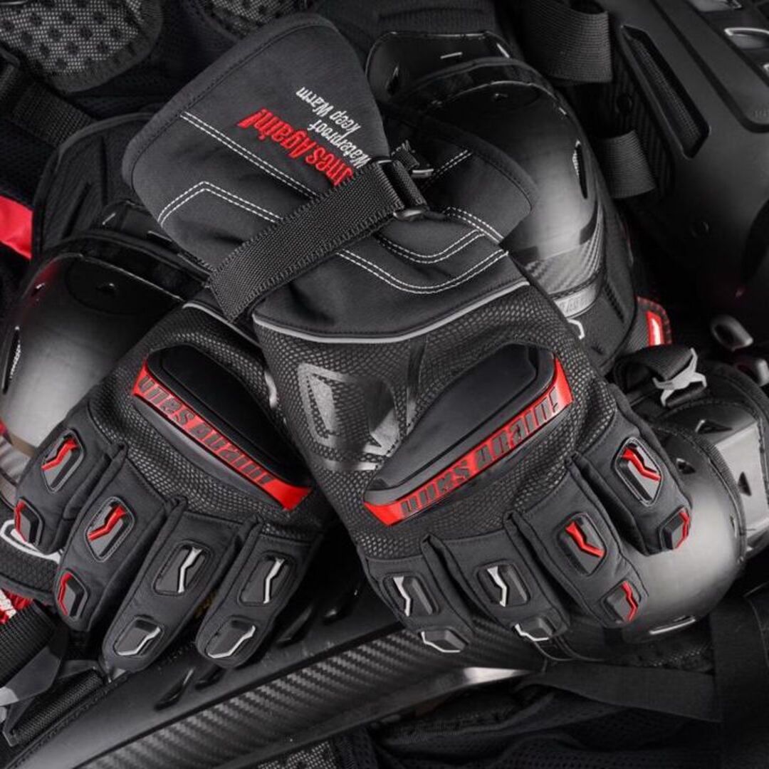 ★バイク グローブ MG01 手袋 冬 ウインター 防水 スマホ 赤白黒ＸＬ　－