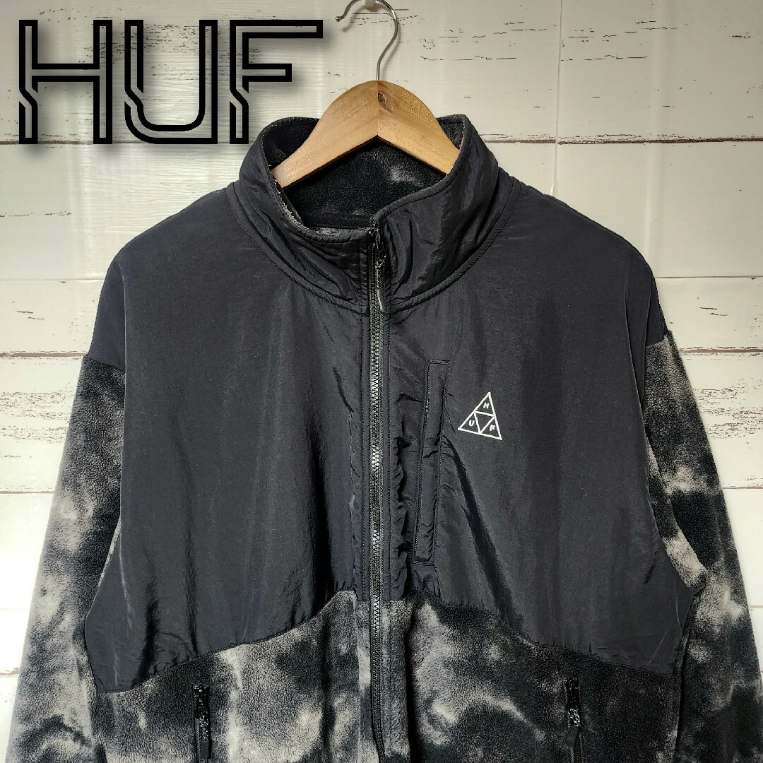 【完売デザイン】HUF ハーフジップ スウェット センター刺繍ロゴ Lサイズ