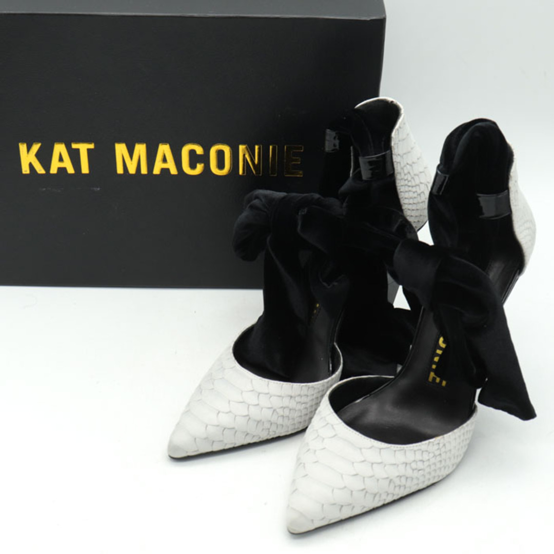 キャットマコーニー パンプス 未使用 レースアップリボン 本革レザー ハイヒール 靴 レディース US7サイズ ホワイト KAT MACONIE