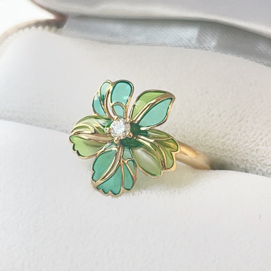 K18 七宝焼 フラワー 花 ダイヤリング | settannimacchineagricole.it