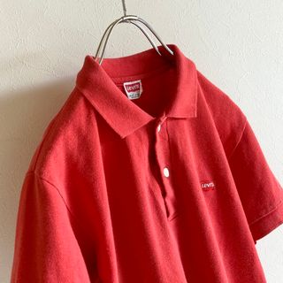 リーバイス(Levi's)の80s ビンテージ リーバイス ロゴ刺繍 半袖 鹿の子 ポロシャツ 赤 レッド(ポロシャツ)