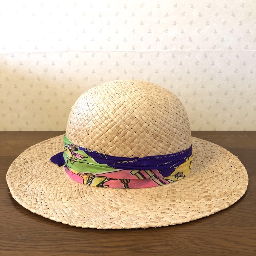 ☆新品☆coeur femme ラフィア 麦わら帽子 バンダナ リボン 日本製の