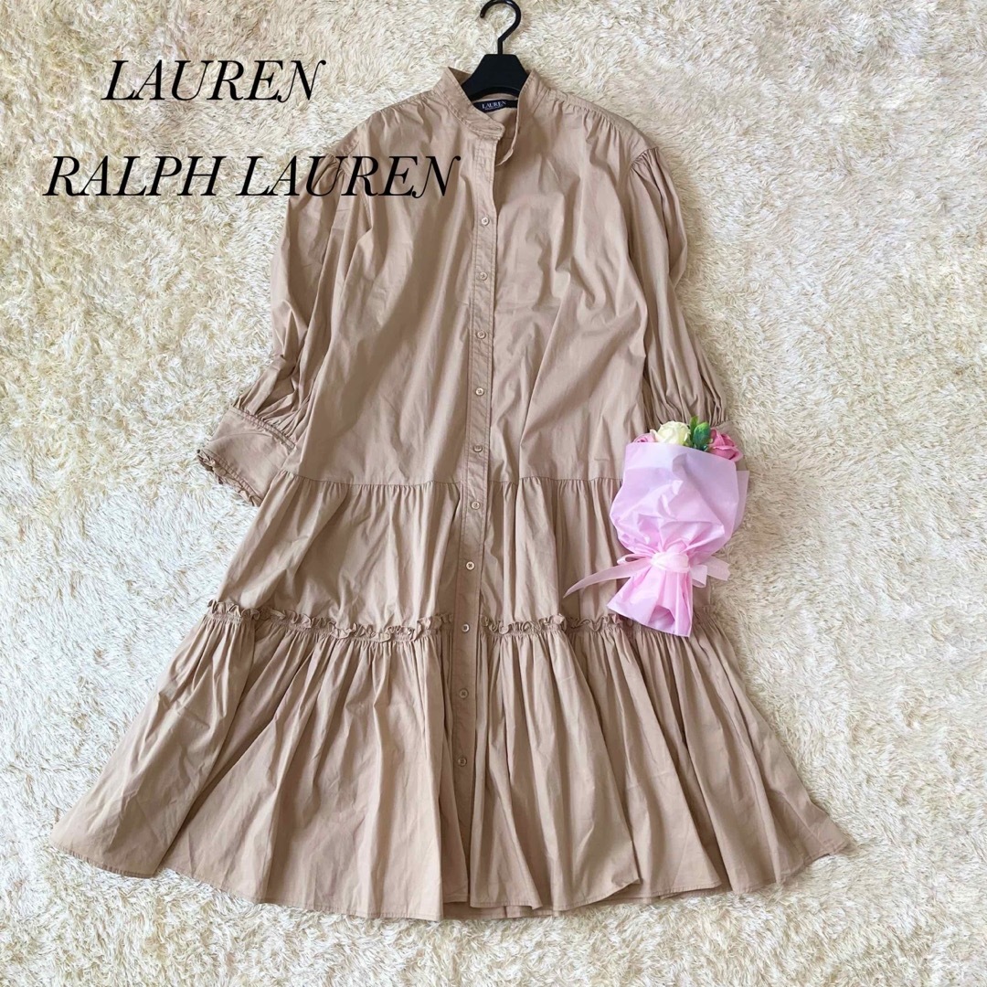 完成品配送 LAUREN RALPH ティアード ワンピース ベージュ レディース