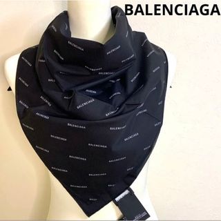 【新品タグ付】BALENCIAGA 希少 ロゴ総柄 大判 バンダナ スカーフ