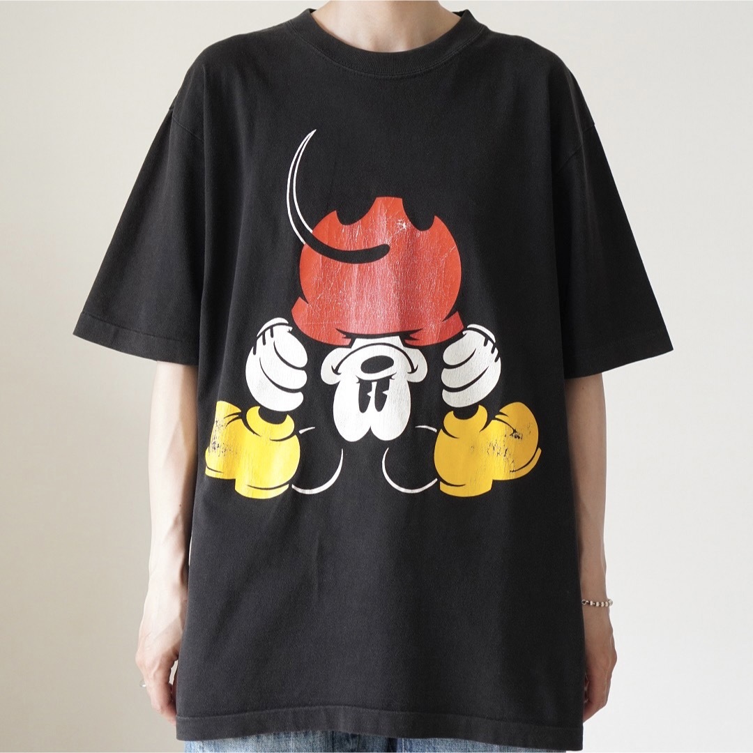 90s  MICHAEL 逆さミッキー プリントTシャツ ブラック