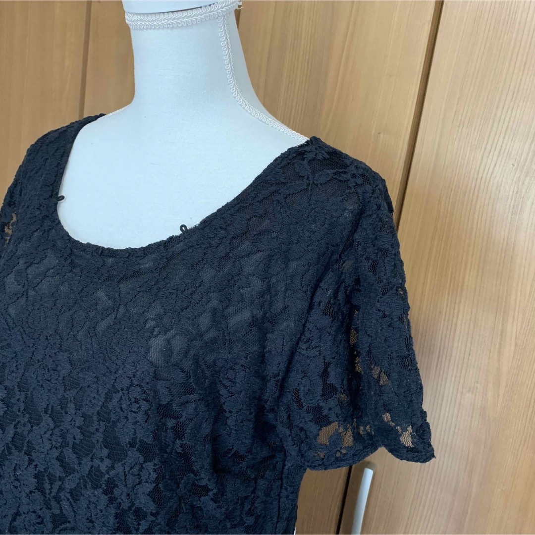 値下げ★【新品】細見え♡黒花柄レース×チェック柄ワンピースLL大きいサイズ 1