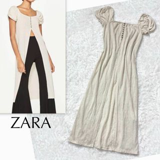 ザラ(ZARA)のZARAザラ リネン混 パフスリーブ ロングジレ ベスト(ロングワンピース/マキシワンピース)