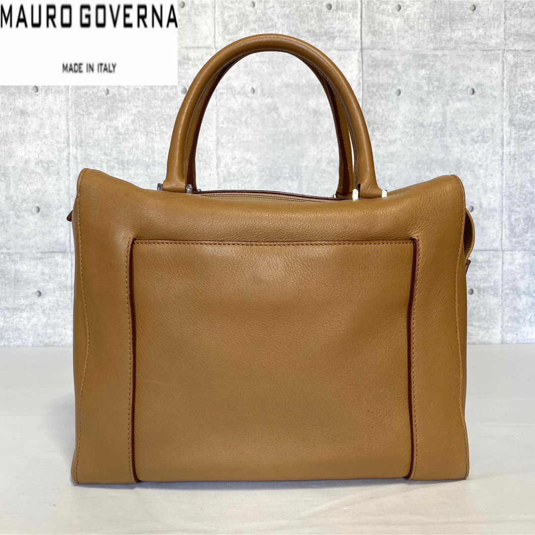 【美品】MAURO GOVERNA カーフレザー キャメル 2WAYトートバッグ