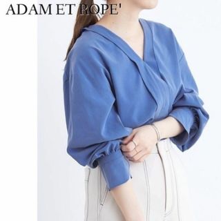 アダムエロぺ(Adam et Rope')のてろんとゆったり感が可愛い♪　7分袖Vネックブラウス　フリーサイズ　ブルー(シャツ/ブラウス(長袖/七分))