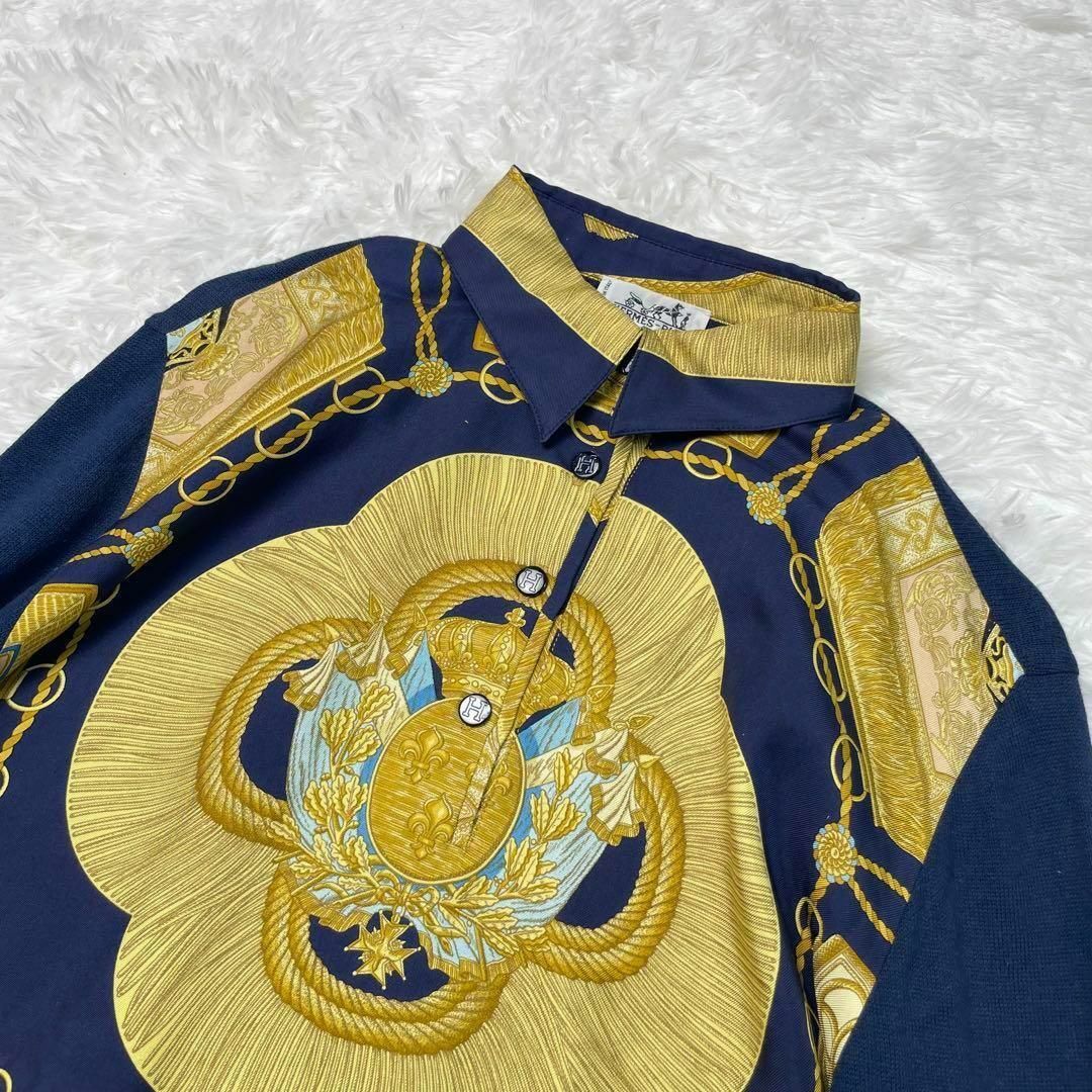 Hermes - 【美品】HERMES エルメス 総柄 ニット切替 シルク シャツ