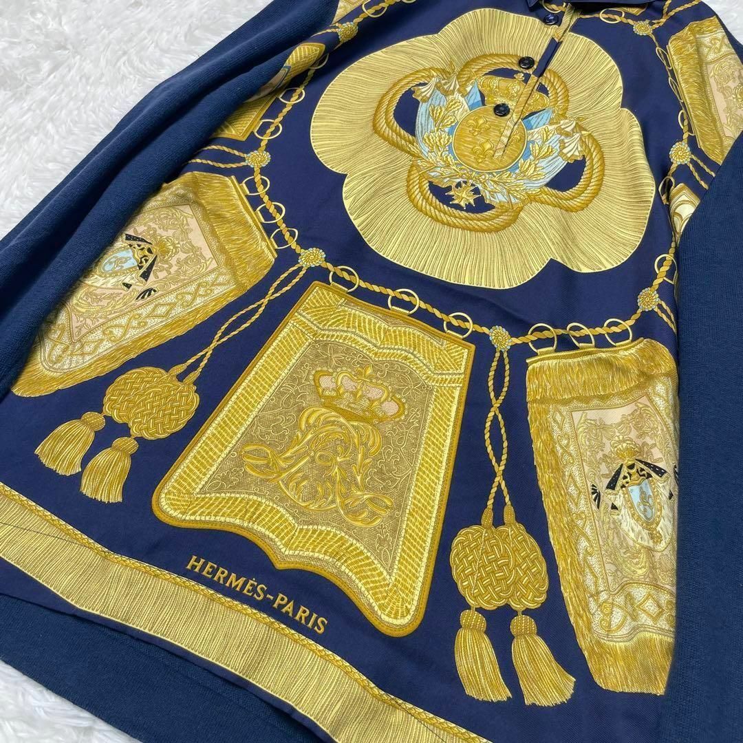 Hermes - 【美品】HERMES エルメス 総柄 ニット切替 シルク シャツ