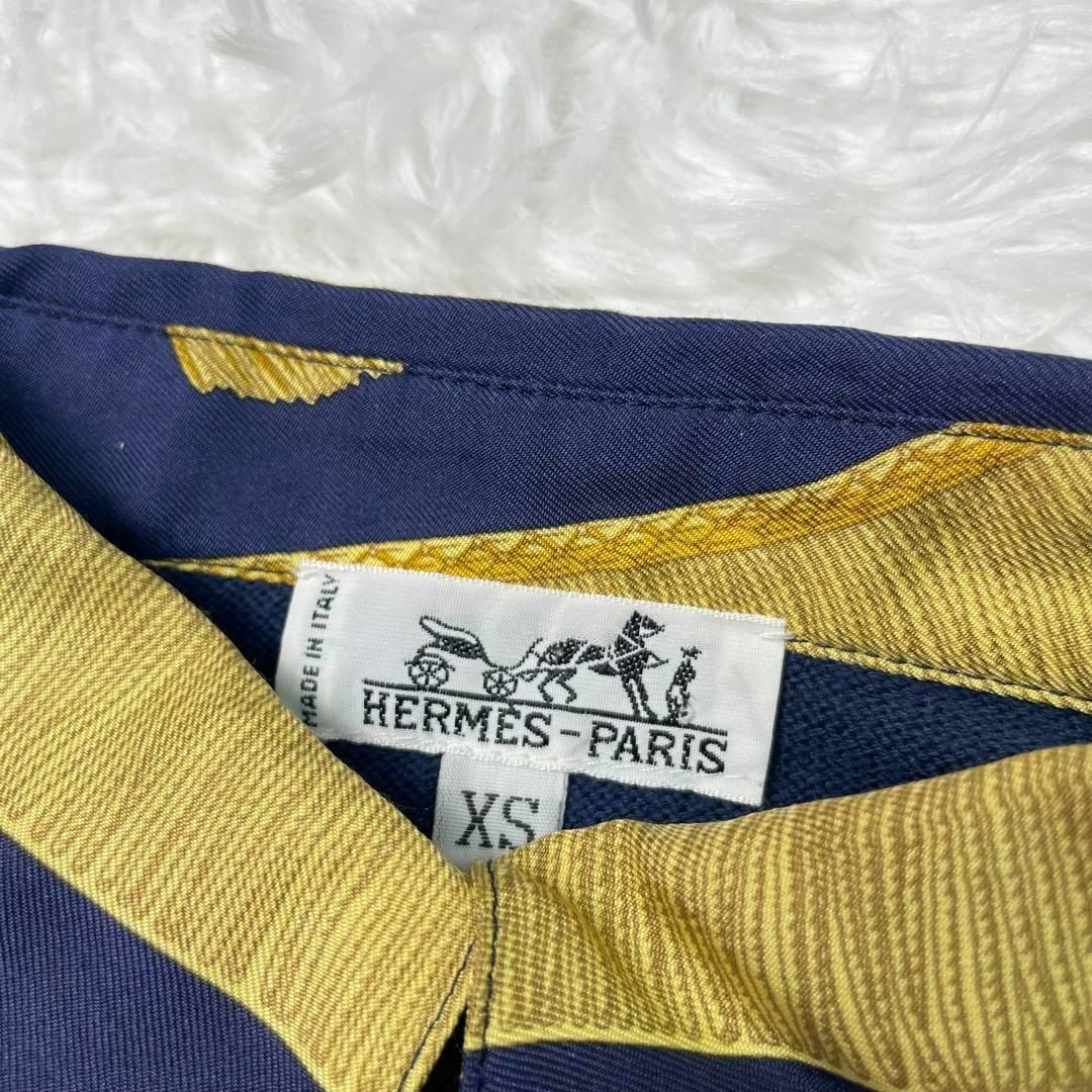 Hermes - 【美品】HERMES エルメス 総柄 ニット切替 シルク シャツ