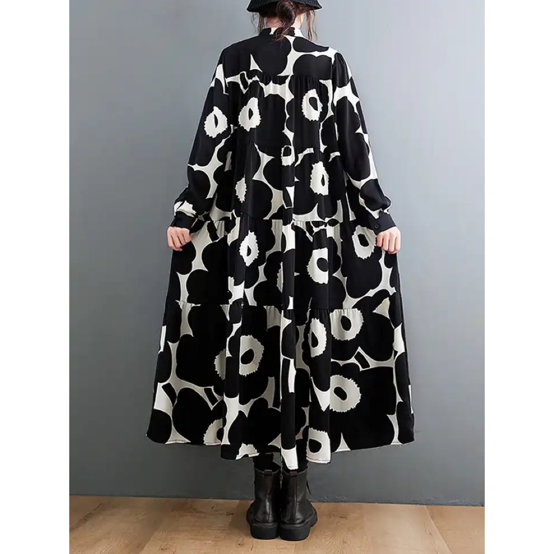 marimekko(マリメッコ)の北欧　モノトーン マリメッコ ワンピース　大きめ　フリーサイズ　黒白 レディースのワンピース(ロングワンピース/マキシワンピース)の商品写真