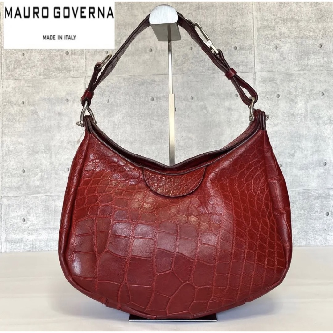 MAURO GOVERNA】マットクロコダイル ルビーレッド ショルダーバッグ