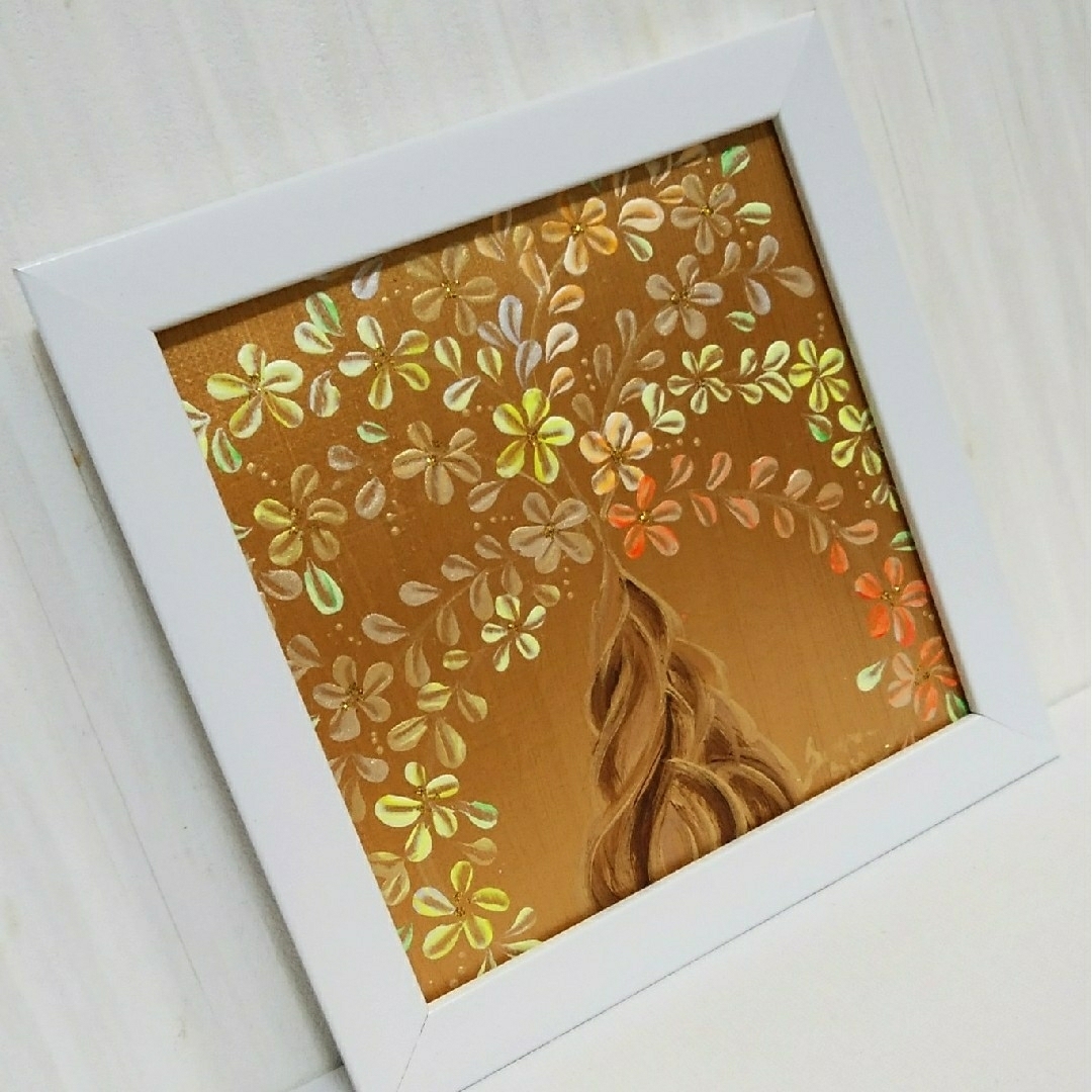 風水開運絵画　金運＊幸せの招財樹　 金のなる木  花　全体　金運　やる気　知性 ハンドメイドのインテリア/家具(アート/写真)の商品写真