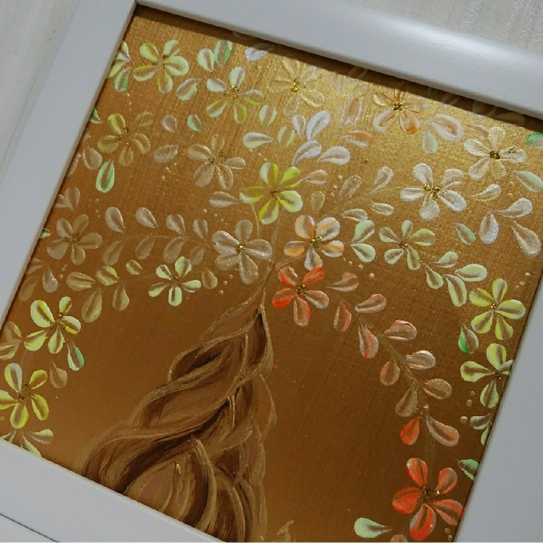 風水開運絵画　金運＊幸せの招財樹　 金のなる木  花　全体　金運　やる気　知性 ハンドメイドのインテリア/家具(アート/写真)の商品写真