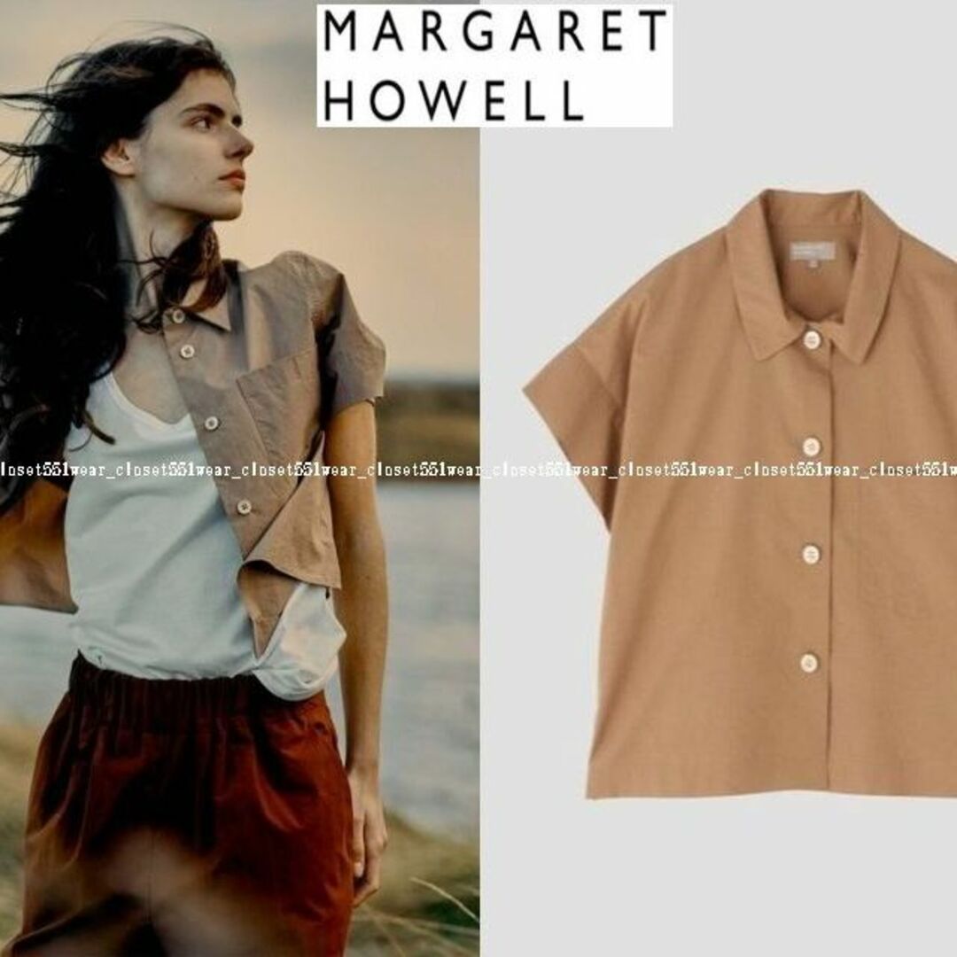 MARGARET HOWELL(マーガレットハウエル)の2022 美品マーガレットハウエル☆コットンリネン ワイドシャツ 2 オレンジ系 レディースのトップス(シャツ/ブラウス(半袖/袖なし))の商品写真