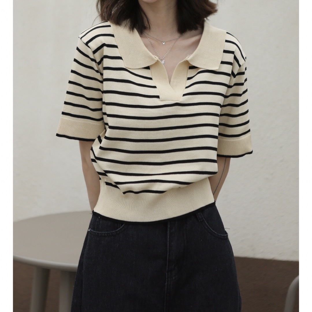 Lochie(ロキエ)のborder  Knit tops タグ付き レディースのトップス(カットソー(半袖/袖なし))の商品写真