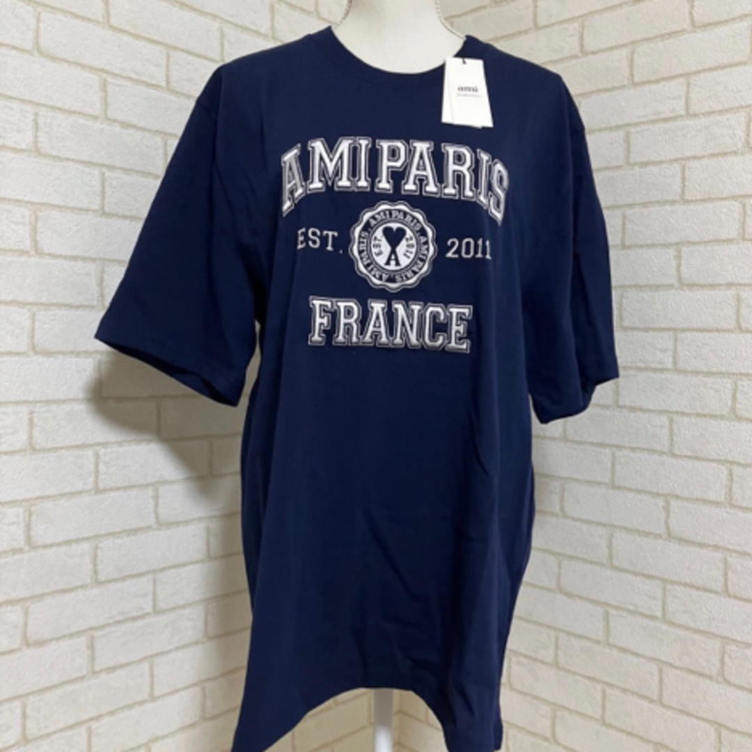 ami - アミ AMI 新品 本物 国内正規 刺繍 Tシャツ ネイビー Ami PARIS 
