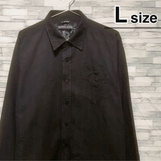 シャツ(shirts)のシャツ　長袖　Lサイズ　ブラック　黒　十字架　刺繍　柄シャツ　USA古着(シャツ)