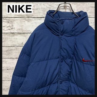 9591 NIKE ダウンジャケット　ネイビー　ワンポイントスウッシュ　M