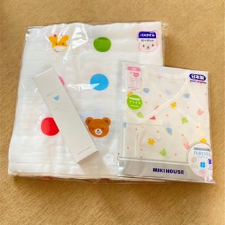 ミキハウス(mikihouse)の値下げ中！ミキハウス　バスタオル　短肌着　ミルクローション(肌着/下着)