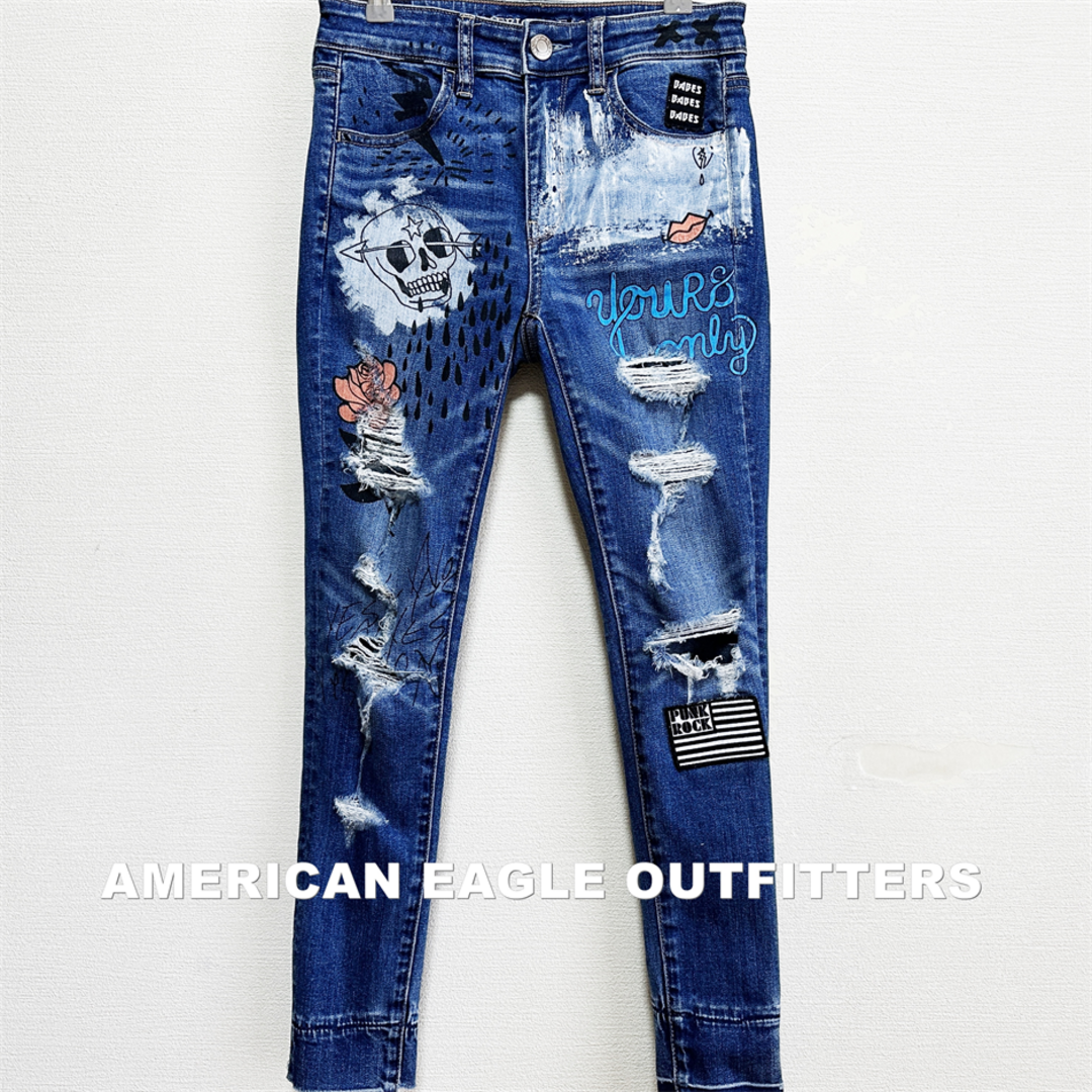 American Eagle(アメリカンイーグル)の【AMERICAN EAGLE】アメリカンイーグル クラッシュドデニム レディースのパンツ(デニム/ジーンズ)の商品写真