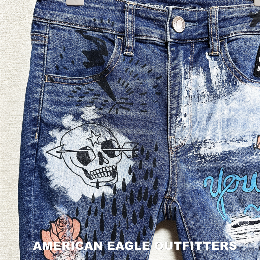 American Eagle(アメリカンイーグル)の【AMERICAN EAGLE】アメリカンイーグル クラッシュドデニム レディースのパンツ(デニム/ジーンズ)の商品写真