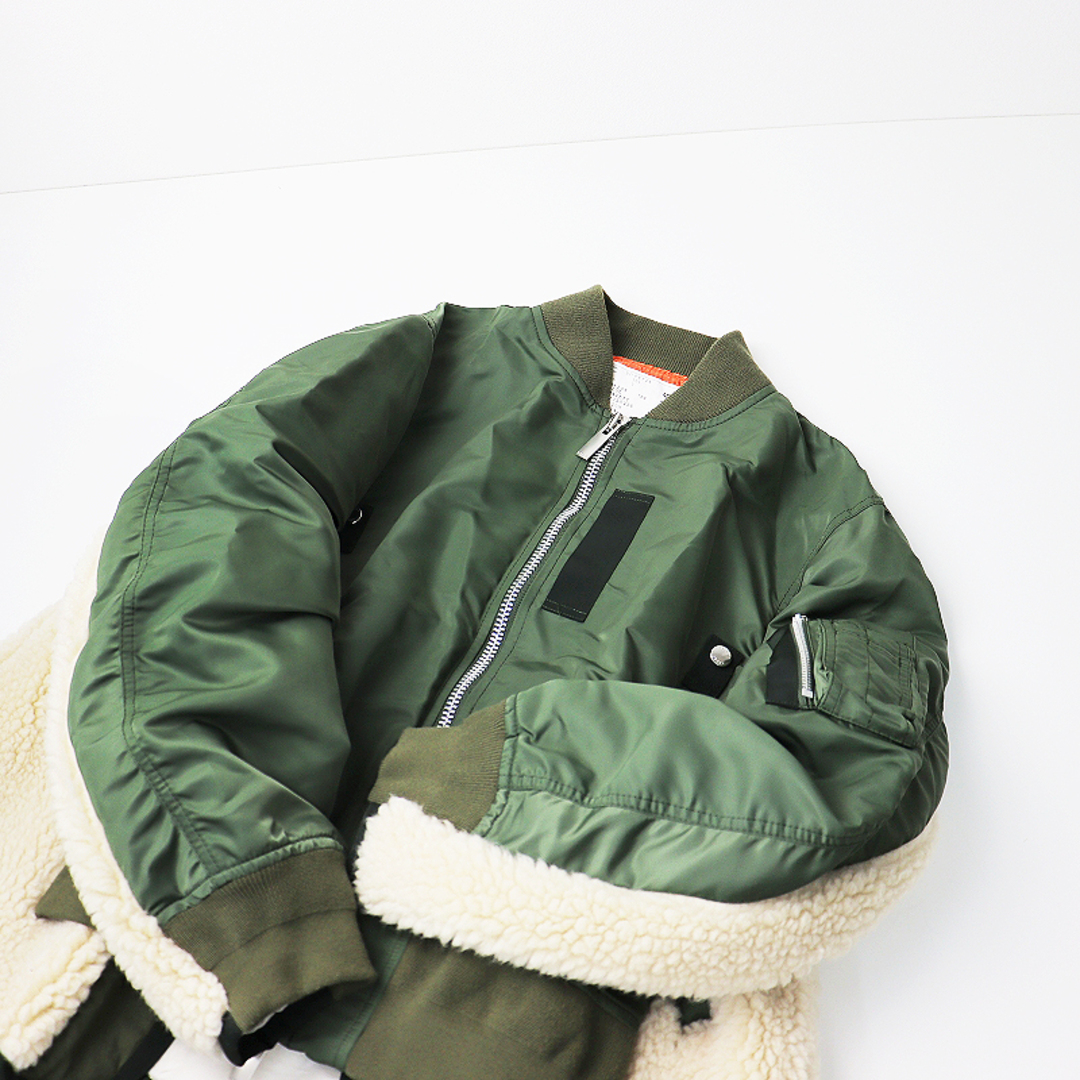 定価12.6万 2021AW sacai サカイ 21-05745 Nylon Twill Mix Blouson ナイロンツイルミックスブルゾン 3/カーキ MA-1 ボア【2400013452878】