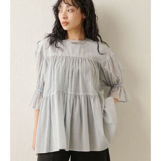 ウィムガゼット(Whim Gazette)のwhim gazetteシフォンギャザーブラウス◇ブルーグレー完売品(シャツ/ブラウス(長袖/七分))