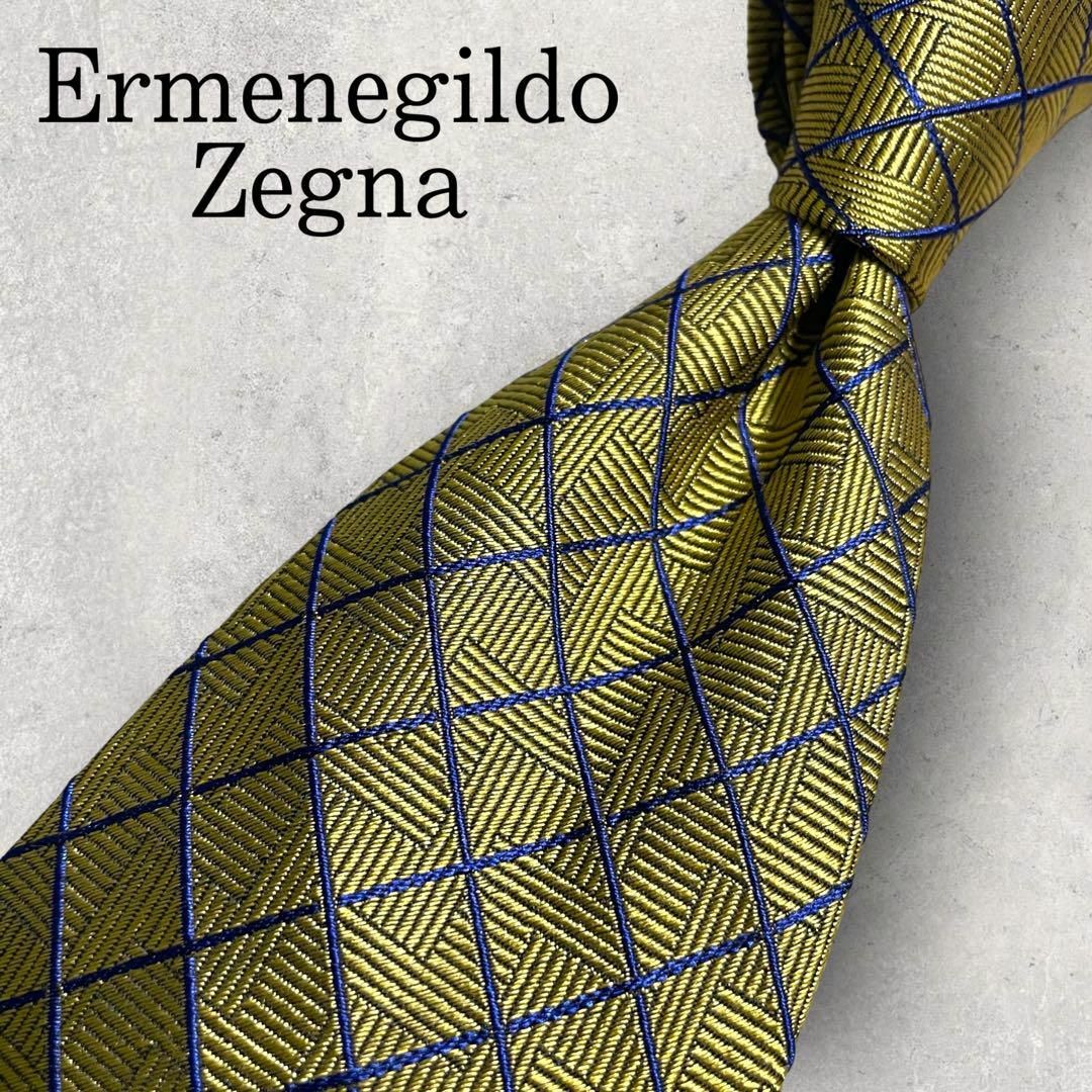 Ermenegildo Zegna(エルメネジルドゼニア)の美品 Ermenegildo Zegna ゼニア 格子柄 ネクタイ ゴールド 金 メンズのファッション小物(ネクタイ)の商品写真