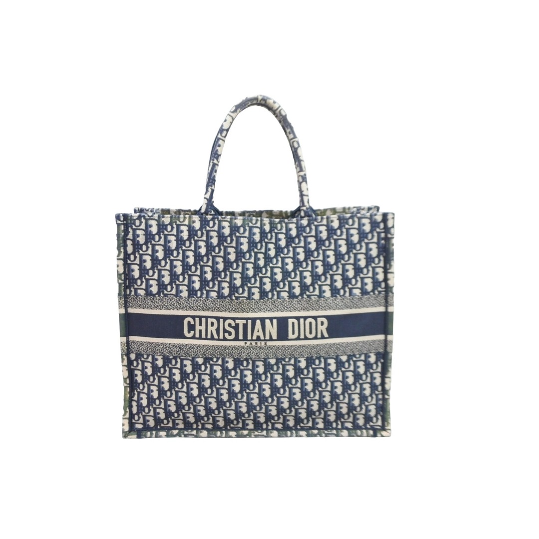 ChristianDior クリスチャンディオール ブックトート ラージ トロッター オブリーク キャンバス ネイビー ベージュ 美品 中古  52826 | フリマアプリ ラクマ