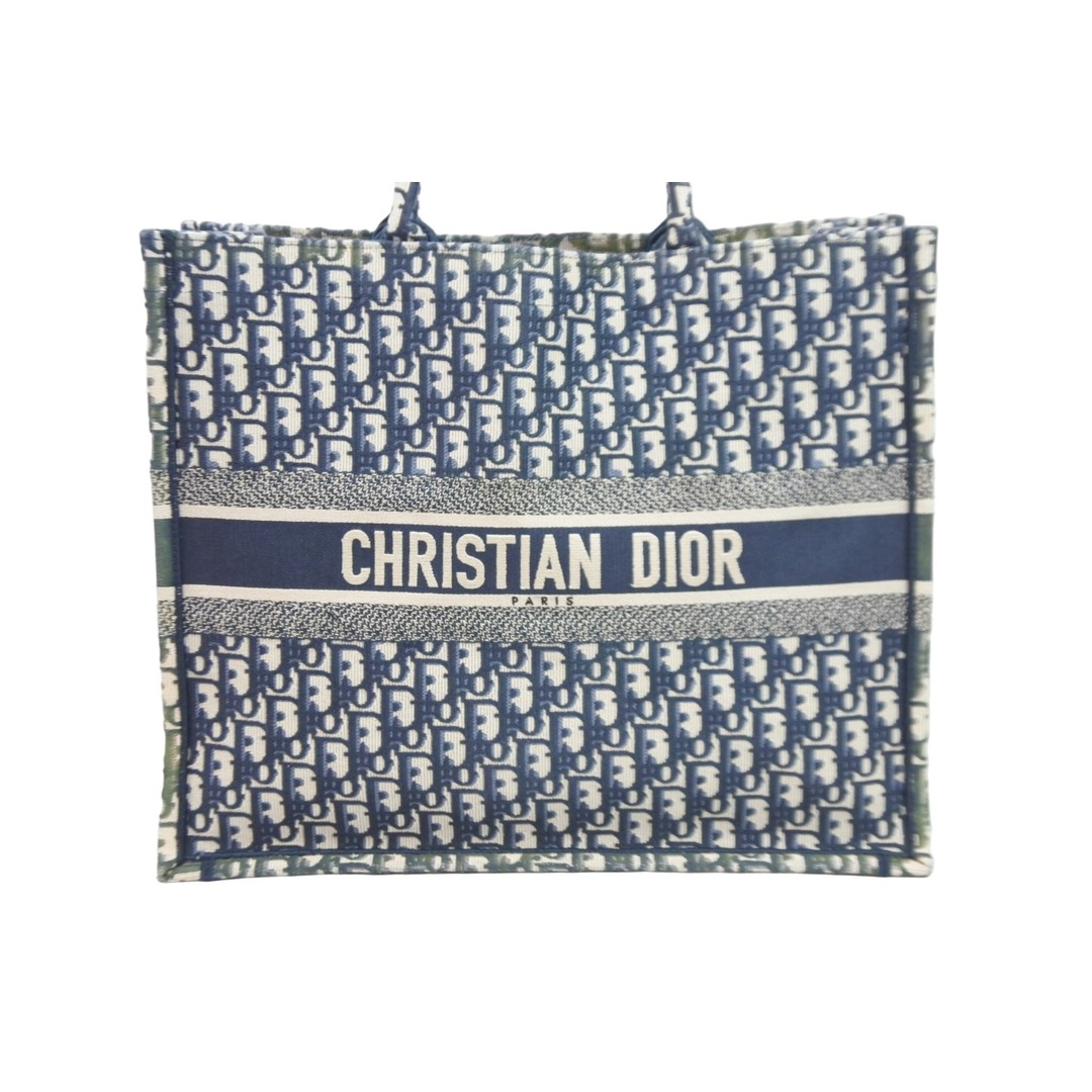 ChristianDior クリスチャンディオール ブックトート ラージ トロッター オブリーク キャンバス ネイビー ベージュ 美品  52826