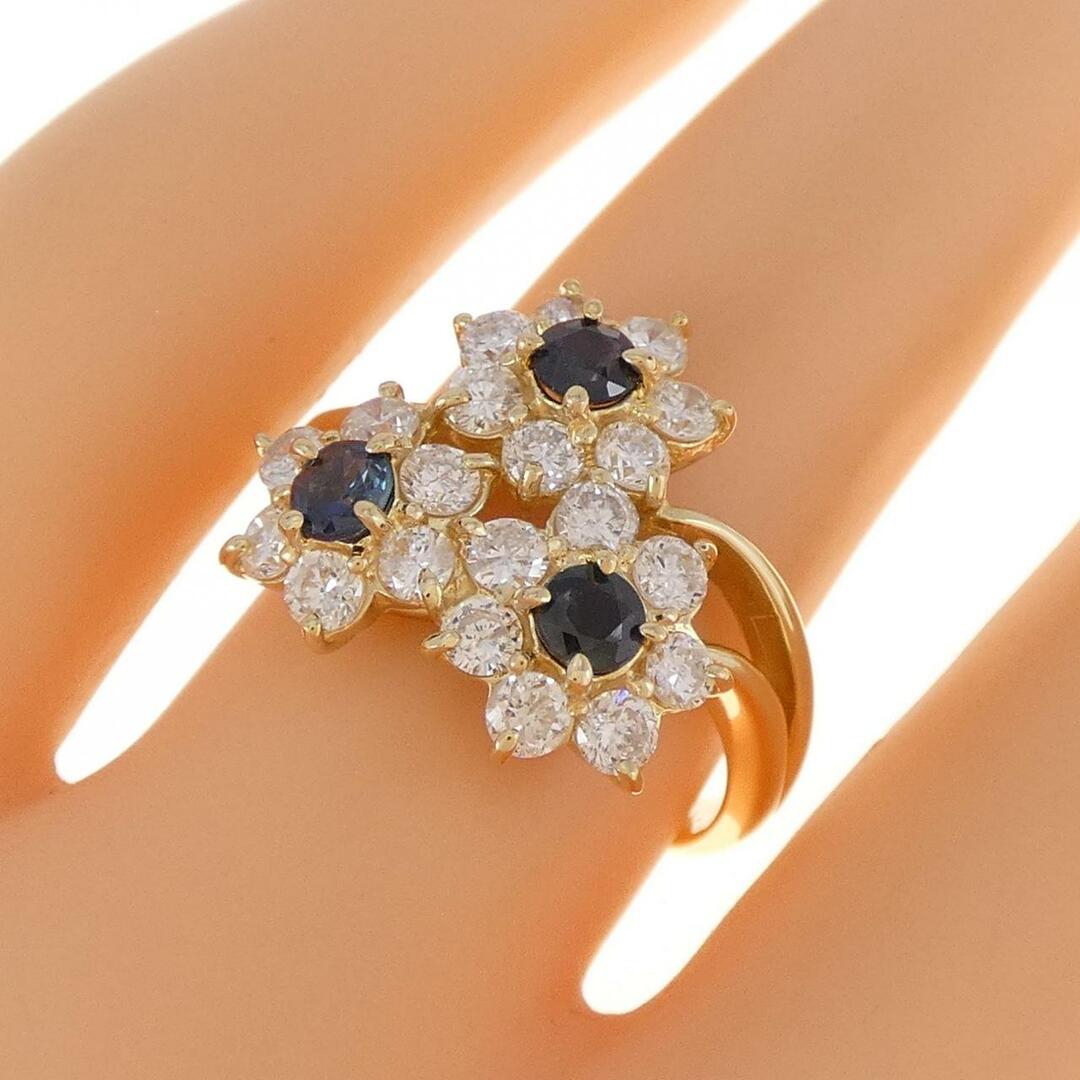 ダイヤモンド×サファイア フラワー リング K18YG 1.72ct 3.8g-