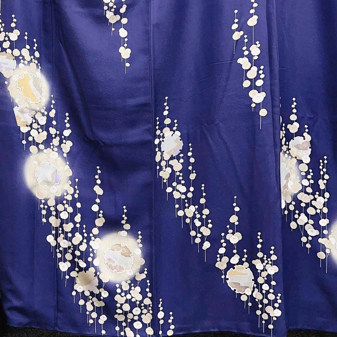 金駒刺繍　銀駒刺繍　抽象花と雪輪の訪問着　着物