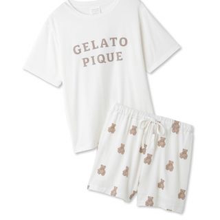 ジェラートピケ(gelato pique)の【ホワイト色 上下セット】ジェラートピケ ロゴTシャツベア柄ショートパンツセット(ルームウェア)