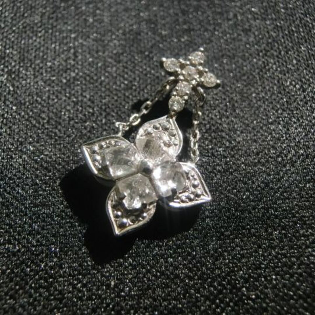 ダイヤモンド 原石 ペンダント K18 WG クロス 十字架 フラワー