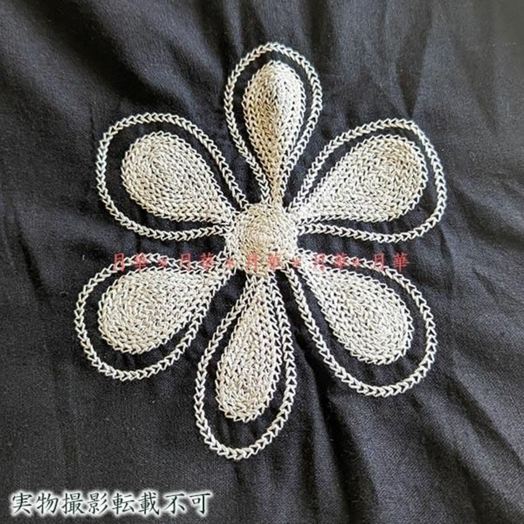 綿麻 花柄 刺繍 ワンピース 黒 3L 新品 即納 l946 半袖 大きいサイズ レディースのワンピース(ひざ丈ワンピース)の商品写真