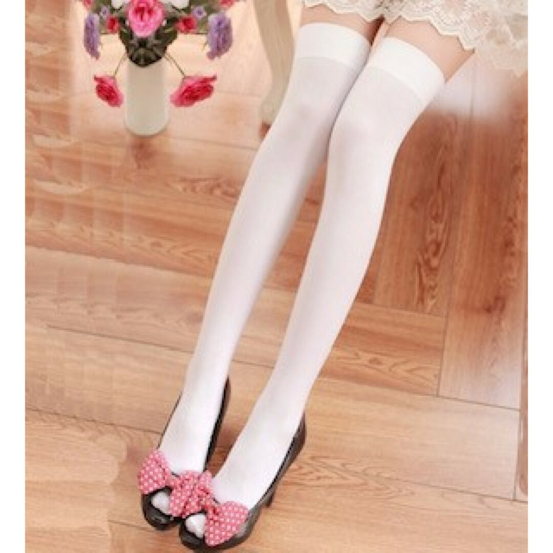 ニーハイソックス 靴下 レディース 白 韓国 ゴスロリ 女の子 送料無料 レディースのレッグウェア(ソックス)の商品写真