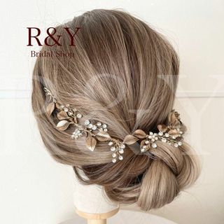 H28ブライダル　ヘッドドレス　ウェディング　ヘアアクセサリー　髪飾り　小枝(ヘッドドレス/ドレス)