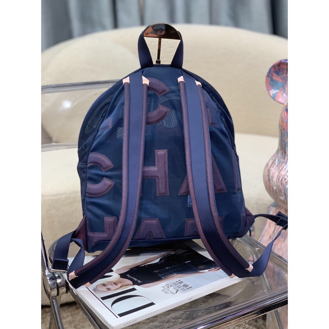 CHANEL - シャネル リュックサック メッシュネイビー/ピンク の CHANEL - シャネル リュックサック メッシュネイビー/ピンク の