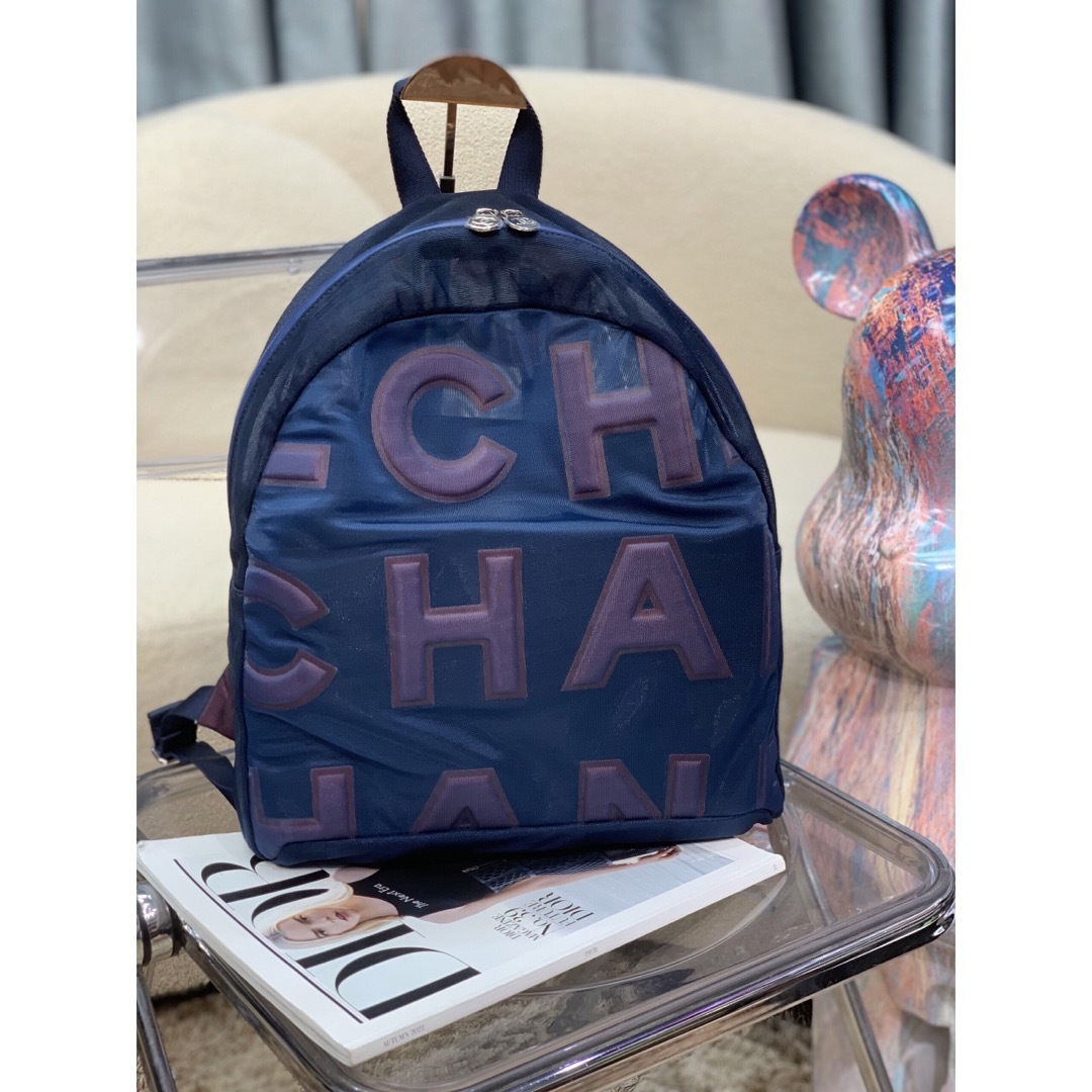 CHANEL - シャネル リュックサック メッシュネイビー/ピンク の CHANEL - シャネル リュックサック メッシュネイビー/ピンク の
