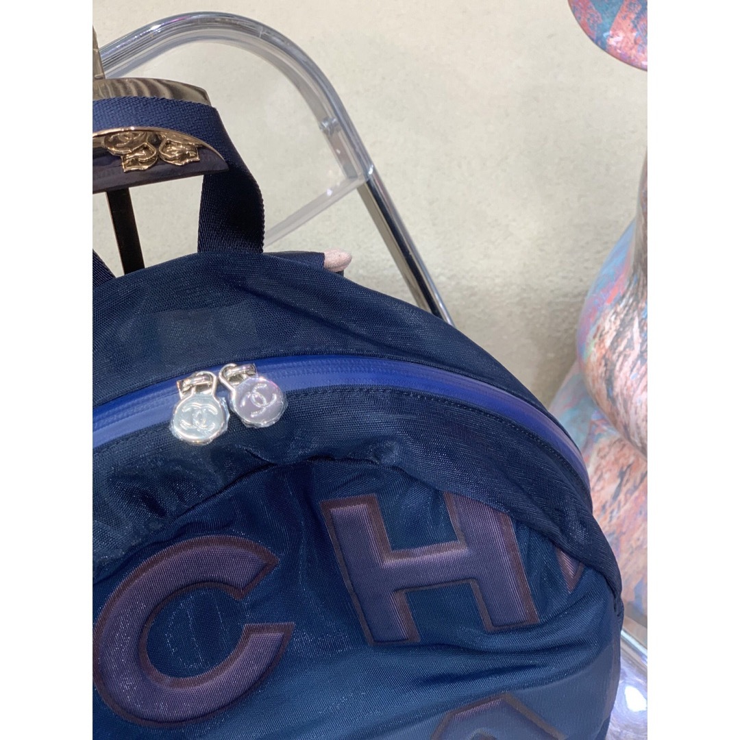 CHANEL - シャネル リュックサック メッシュネイビー/ピンク の CHANEL - シャネル リュックサック メッシュネイビー/ピンク の