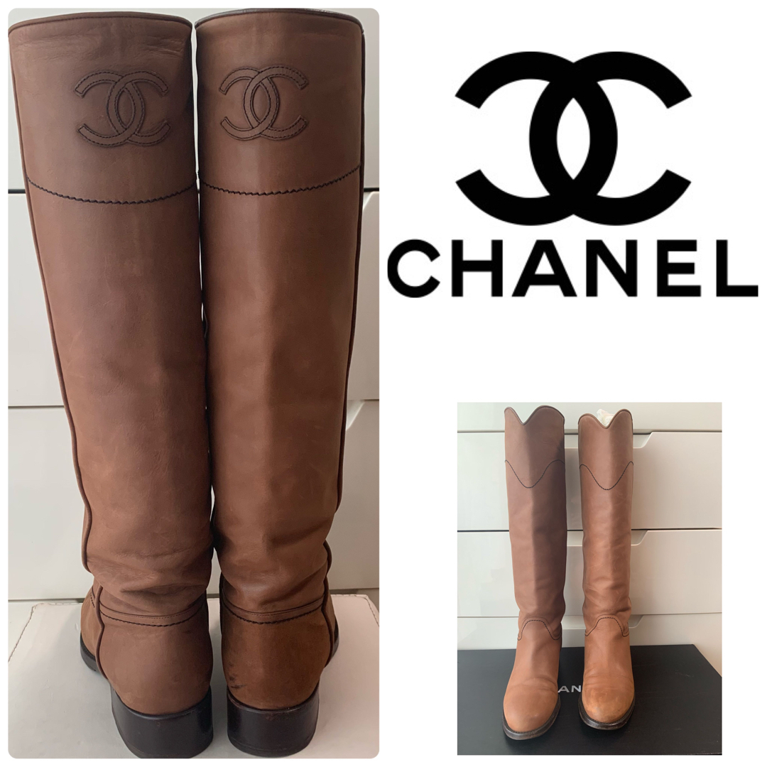 CHANEL - CHANEL ブラウンレザー ココマーク ロングブーツの通販 by