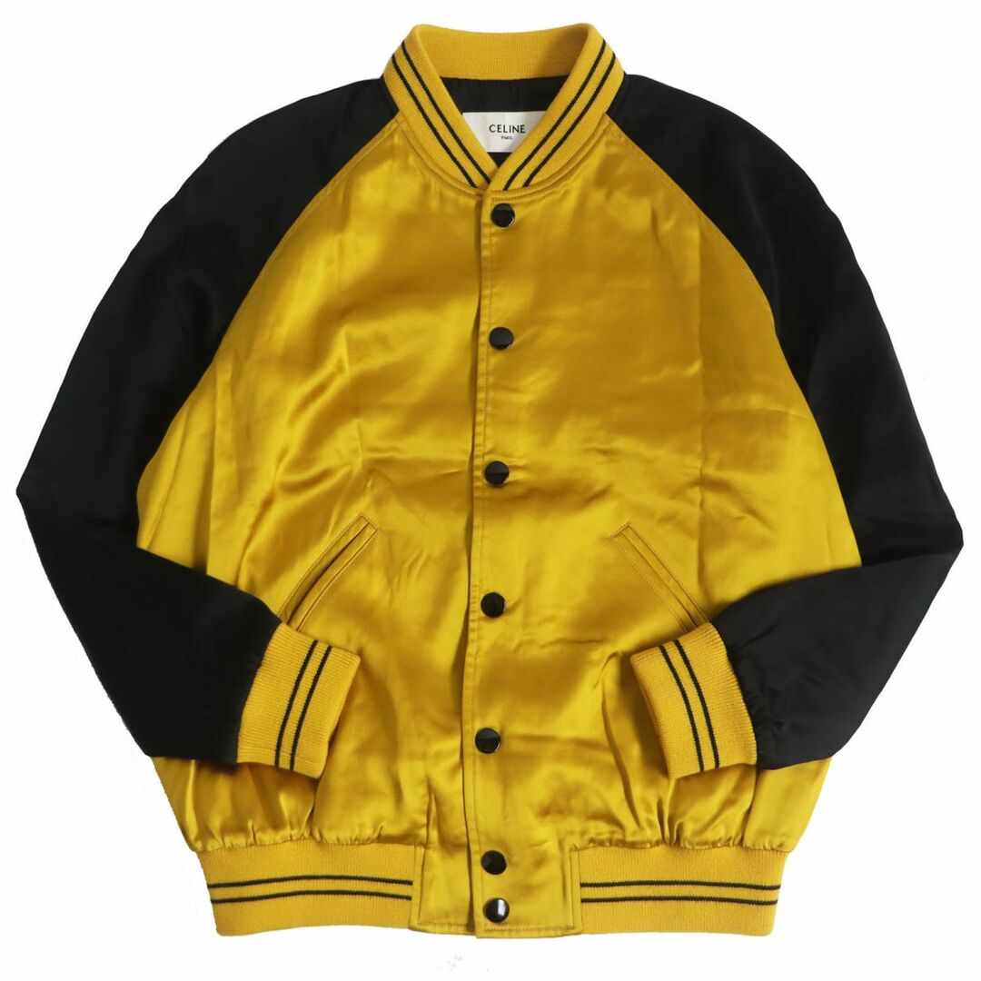 極美品□21SS CELINE/セリーヌ 2V87C851C THE DANCING KID TADDY JACKET スタッズ テディジャケット/スタジャン 黒×黄 46 伊製 正規品