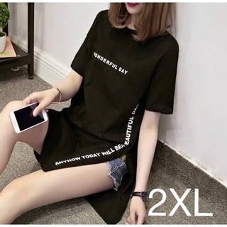 レディース　Tシャツ オーバーサイズ　2XL ブラック　カジュアル(Tシャツ(半袖/袖なし))