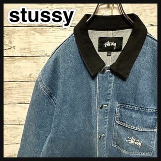 【人気Lサイズ】ステューシー☆刺繍ロゴ デニム カバーオール ジャケット 美品