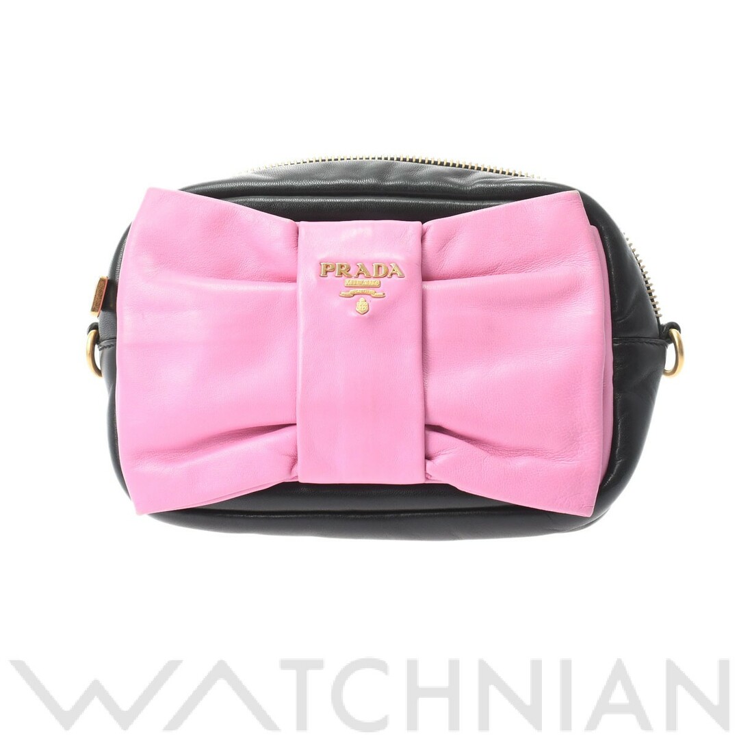 プラダ PRADA BP0166 レディース ショルダーバッグ ブラック/ピンク /ゴールド金具 レザー